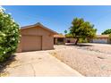 View of single-story home and attached garage with rock landscaping, healthy tree, and well maintained lawn at 8538 E Vista Dr, Scottsdale, AZ 85250