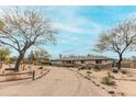 Attractive single-story home boasting desert landscaping, mature trees, and a charming driveway at 5911 E Peak View E Rd, Cave Creek, AZ 85331