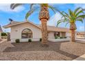 Charming single-story home featuring a two-car garage, desert landscaping, and beautiful palm trees at 13747 W Tartan Dr, Sun City West, AZ 85375