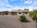 Spacious backyard featuring desert landscaping, a covered patio, and ample room for outdoor activities and entertaining at 11025 N Madison Dr, Sun City, AZ 85351