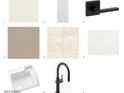 Interior design scheme featuring a sink, floor and door samples, handle, carpet, and tile selections at 14445 N Valencia Dr, Fountain Hills, AZ 85268