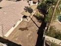 Aerial view of the spacious backyard with a covered patio at 1455 W Posada Ave, Mesa, AZ 85202