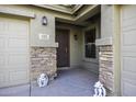 Charming entryway with stone accents and decorative statues at 1325 E Brent Ct, Casa Grande, AZ 85122