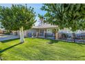 Charming front yard with a lush green lawn and mature shade trees enhances curb appeal at 10825 W Caron Dr, Sun City, AZ 85351