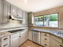 Kitchen featuring gray cabinets, stainless steel appliances, and a window overlooking the backyard at 9740 E Gold Dust Ave, Scottsdale, AZ 85258