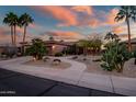 Beautiful single-story home with a desert landscape featuring mature palm trees, cacti and stone accents at 15131 W Daybreak Dr, Surprise, AZ 85374