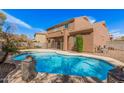 Backyard oasis featuring a sparkling pool, creating a perfect space for relaxation and entertainment at 4376 S Summit St, Gilbert, AZ 85297