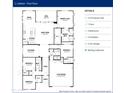 Harbor first floor plan featuring four bedrooms, three baths, and a two-car garage totaling 2,318 square feet at 34427 N Timberlake N Mnr, San Tan Valley, AZ 85144