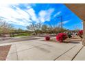 View from the front of the house, showcasing the neighborhood's park, mature trees and walking trail at 25907 N 134Th Dr, Peoria, AZ 85383