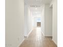 Bright hallway with wood-look tile flooring leading to backyard views, showcasing a modern, streamlined design at 37342 W San Clemente St, Maricopa, AZ 85138