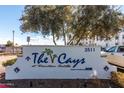 Attractive community sign for The Cays at Downtown Ocotillo luxury condos at 2511 W Queen Creek Rd # 323, Chandler, AZ 85248