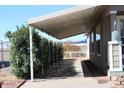 View of exterior carport area with manicured shrubbery and sidewalks at 17016 N 66Th Ter, Glendale, AZ 85308