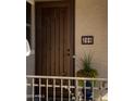 Stylish front door with decorative security screen, tiled house number, and a potted plant, adding curb appeal at 266 S Eliseo Felix Jr Way, Avondale, AZ 85323