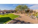 Lush backyard with artificial grass, desert landscaping, seating, and a relaxing atmosphere at 12792 E Crystal Forest --, Gold Canyon, AZ 85118