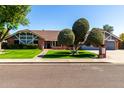 Charming single-story home featuring a well-manicured lawn and unique tree landscaping at 2237 N Kachina --, Mesa, AZ 85203