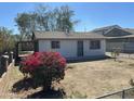 A single story home with a yard featuring a lush bougainvillea bush set against a clear blue sky at 2837 W Almeria Rd, Phoenix, AZ 85009