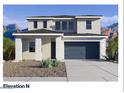 New construction home with desert landscaping showcasing modern architectural design and great curb appeal at 7441 W Buckhorn Trl, Peoria, AZ 85383