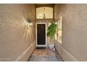 Welcoming front entryway with decorative plant and tiled flooring, framed by arched transom window at 4744 E Casey Ln, Cave Creek, AZ 85331