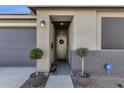 Inviting front entry with stylish door, wreath accent, and manicured potted topiary at 36243 W San Clemente Ave, Maricopa, AZ 85138