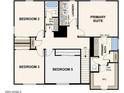 Second floor plan with primary suite, three additional bedrooms, two baths, laundry and stairs to first floor at 17989 W Camino De Oro --, Surprise, AZ 85387