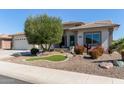 Charming single-story home with desert landscaping and a well-manicured front yard at 3025 S Copperwood --, Mesa, AZ 85212