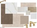 Sample board featuring quartz countertops, wood cabinets, faucet, and multiple tile and material textures at 12322 E Black Rock Rd, Scottsdale, AZ 85255
