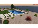 A backyard pool is surrounded by lush landscaping and decorative stone at 14741 N 73Rd Dr, Peoria, AZ 85381