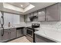Updated kitchen featuring gray cabinets, stainless steel appliances and quartz countertops at 1905 E University Dr # 162, Tempe, AZ 85288