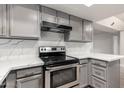 Updated kitchen featuring gray cabinets, stainless steel appliances and quartz countertops at 1905 E University Dr # 162, Tempe, AZ 85288