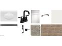 Bathroom materials featuring dual faucet sink, matte black faucet hardware, tile flooring, and white cabinetry at 15769 W Beryl Ave, Waddell, AZ 85355