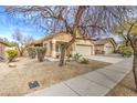 Attractive single-Gathering home featuring desert landscaping, a two-car garage, and mature trees at 17526 W Coyote Trail Dr, Goodyear, AZ 85338