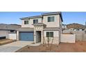 Charming two-story home featuring a blue garage door, stone accents, and a well-maintained front yard at 7400 W Quail Track Dr, Peoria, AZ 85383