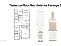 Tamarron floor plan showcasing interior design package 3 with tile, carpet, and backsplash selections at 27288 N 74Th Ln, Peoria, AZ 85383