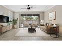 Bright living room with stylish furniture, recessed lights, and sliding glass doors to the patio at 4197 E Rawhide St, Gilbert, AZ 85296