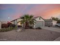 Single-story home featuring desert landscaping, a mature palm tree, and a two-car garage at 13913 N 133Rd Dr, Surprise, AZ 85379