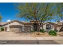 Charming single-story home featuring a well-manicured front yard and a three-car garage at 6438 E Montreal Pl, Scottsdale, AZ 85254