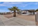 Single-story home with a carport, desert landscaping, concrete patio, and mature palm tree at 2570 W Scenic St, Apache Junction, AZ 85120