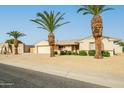 Desirable single-story home featuring a two-car garage, desert landscaping and mature palm trees at 9634 W Glen Oaks N Cir, Sun City, AZ 85351