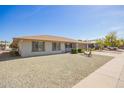 Lovely house with a well-maintained gravel front yard, palm tree, and a clear blue sky at 16413 N Orchard Hills Dr, Sun City, AZ 85351