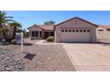 Single story home with mature landscaping, including palm trees, and a two car garage at 15561 W Vista Grande Ln, Surprise, AZ 85374