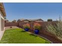 Lush backyard featuring well manicured artificial grass and desert landscaping at 3921 E Runaway Bay Pl, Chandler, AZ 85249