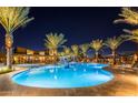 Stunning community pool surrounded by palm trees, perfect for relaxing evenings at 10532 E Palladium Dr, Mesa, AZ 85212