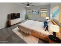 Relaxing main bedroom with a soft rug, TV, stylish furniture, and natural light from the windows at 8886 S 256Th Dr, Buckeye, AZ 85326