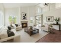 Bright living room with high ceilings, fireplace, and access to outdoor patio at 18845 N 43Rd St, Phoenix, AZ 85050