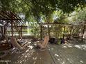 Secluded backyard with mature trees, shade, and chairs at 4939 W Harwell Rd, Laveen, AZ 85339