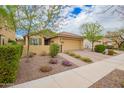 Inviting single level home with a paver driveway, beautiful landscaping, and lush trees at 10156 E Radiant Ave, Mesa, AZ 85212