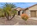 Inviting home featuring a desert landscape, palm trees, and a welcoming front entrance at 2634 N 164Th Ave, Goodyear, AZ 85395