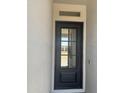 Modern home entryway featuring a stylish black front door with glass panes at 3746 E Rochelle Cir, Mesa, AZ 85215