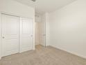 Bright bedroom with closet, plush carpeting and a fresh coat of neutral paint at 8576 W Trenton Ct, Florence, AZ 85132