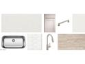 Sample of kitchen finishes: quartz countertop, undermount sink, tile backsplash, and wood-look floors at 24088 W Bowker St, Buckeye, AZ 85326